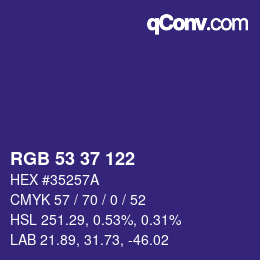 カラーコード: RGB 53 37 122 | qconv.com