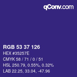 Farbcode: RGB 53 37 126 | qconv.com