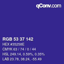 Color code: RGB 53 37 142 | qconv.com