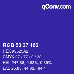 Color code: RGB 53 37 162 | qconv.com