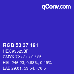 カラーコード: RGB 53 37 191 | qconv.com