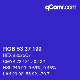 Color code: RGB 53 37 199 | qconv.com