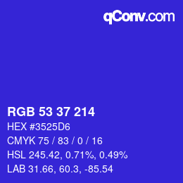 カラーコード: RGB 53 37 214 | qconv.com