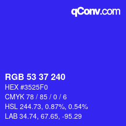Color code: RGB 53 37 240 | qconv.com