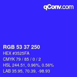Color code: RGB 53 37 250 | qconv.com