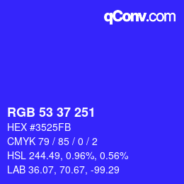 カラーコード: RGB 53 37 251 | qconv.com