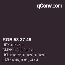 カラーコード: RGB 53 37 48 | qconv.com