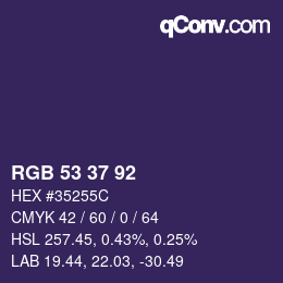 Color code: RGB 53 37 92 | qconv.com