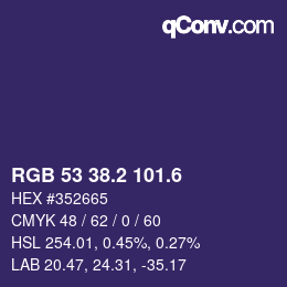 カラーコード: RGB 53 38.2 101.6 | qconv.com