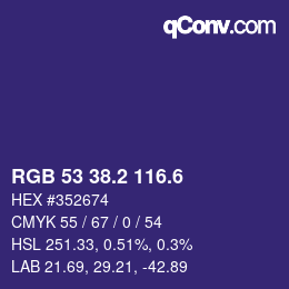 カラーコード: RGB 53 38.2 116.6 | qconv.com