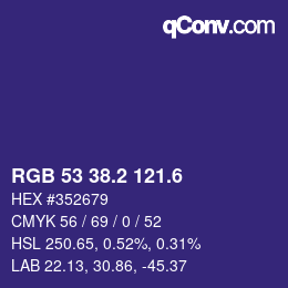 カラーコード: RGB 53 38.2 121.6 | qconv.com