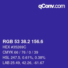 カラーコード: RGB 53 38.2 156.6 | qconv.com