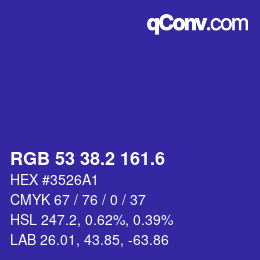 カラーコード: RGB 53 38.2 161.6 | qconv.com