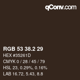 カラーコード: RGB 53 38.2 29 | qconv.com