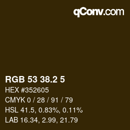 カラーコード: RGB 53 38.2 5 | qconv.com