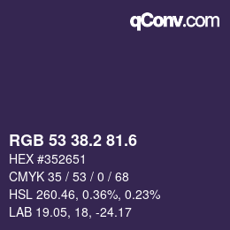 カラーコード: RGB 53 38.2 81.6 | qconv.com
