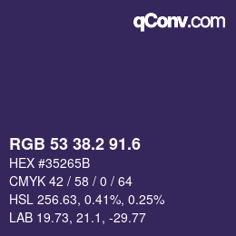 カラーコード: RGB 53 38.2 91.6 | qconv.com