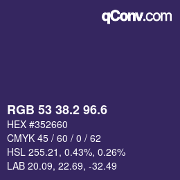 カラーコード: RGB 53 38.2 96.6 | qconv.com