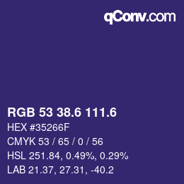カラーコード: RGB 53 38.6 111.6 | qconv.com