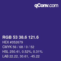 カラーコード: RGB 53 38.6 121.6 | qconv.com