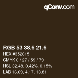 カラーコード: RGB 53 38.6 21.6 | qconv.com