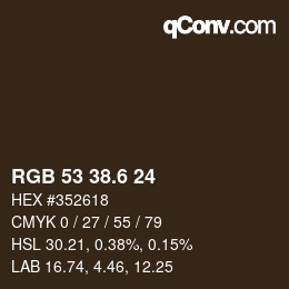 カラーコード: RGB 53 38.6 24 | qconv.com