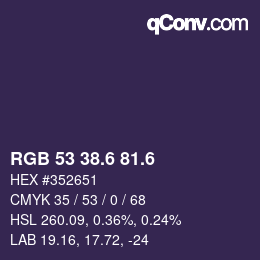 カラーコード: RGB 53 38.6 81.6 | qconv.com