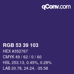 Color code: RGB 53 39 103 | qconv.com