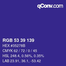 Color code: RGB 53 39 139 | qconv.com