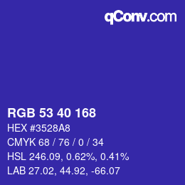 Color code: RGB 53 40 168 | qconv.com