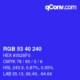 Color code: RGB 53 40 240 | qconv.com