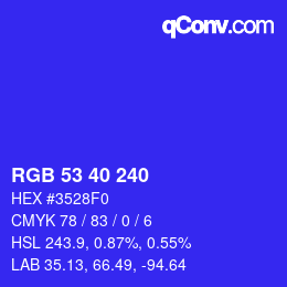 Color code: RGB 53 40 240 | qconv.com