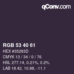 Color code: RGB 53 40 61 | qconv.com