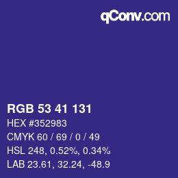 Color code: RGB 53 41 131 | qconv.com