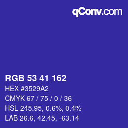 Color code: RGB 53 41 162 | qconv.com
