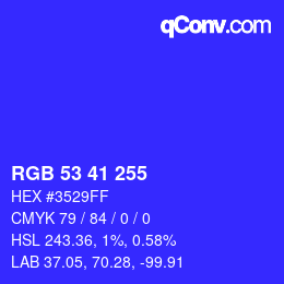 Color code: RGB 53 41 255 | qconv.com