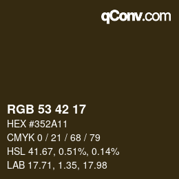 Farbcode: RGB 53 42 17 | qconv.com