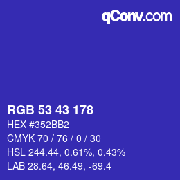 Code couleur: RGB 53 43 178 | qconv.com