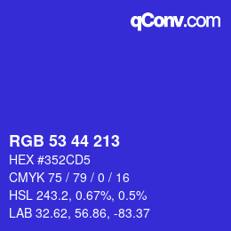 Color code: RGB 53 44 213 | qconv.com
