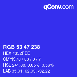 Color code: RGB 53 47 238 | qconv.com