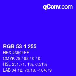 Color code: RGB 53 4 255 | qconv.com
