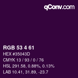 カラーコード: RGB 53 4 61 | qconv.com