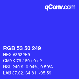 Color code: RGB 53 50 249 | qconv.com
