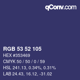 Color code: RGB 53 52 105 | qconv.com