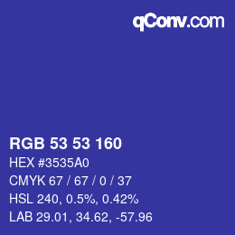 Color code: RGB 53 53 160 | qconv.com