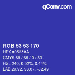 Color code: RGB 53 53 170 | qconv.com