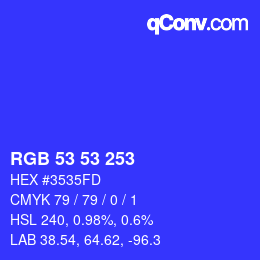Color code: RGB 53 53 253 | qconv.com
