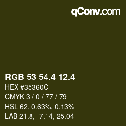 カラーコード: RGB 53 54.4 12.4 | qconv.com
