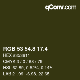 カラーコード: RGB 53 54.8 17.4 | qconv.com