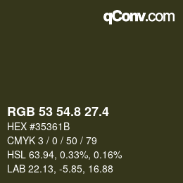 カラーコード: RGB 53 54.8 27.4 | qconv.com